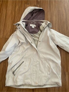 1 Madison Beige Hooded Raincoat with Checked Hood Lining